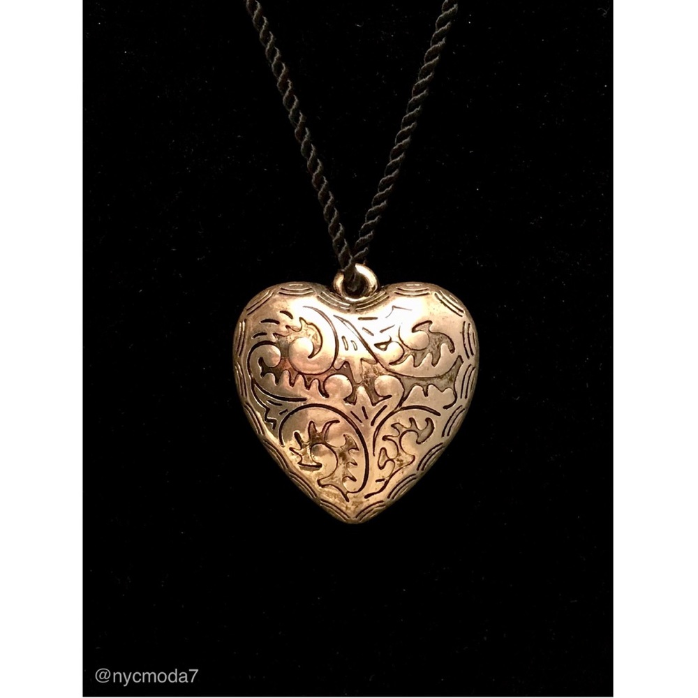 Engraved Silver-Tone Puff Heart Pendant